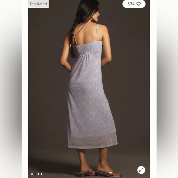 Anthropologie Blue Floral Slip Midi Dress Large NWT Feminine Cottagecore - Picture 2 of 11